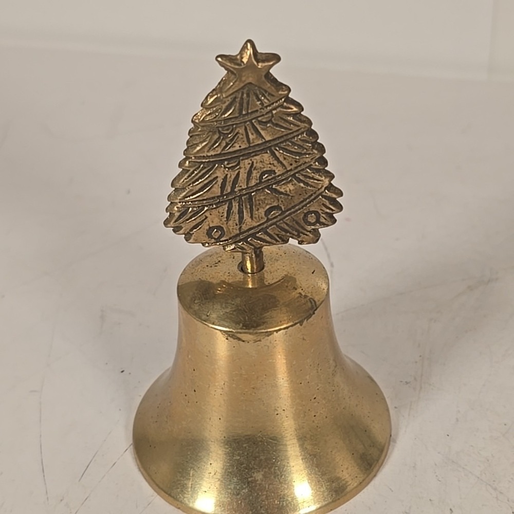 Vintage Brass Bell Christmas Tree Handle Heavy Original Clapper